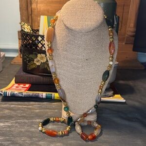 Vintage Natural Agate Gemstone Beggar Bead Necklace